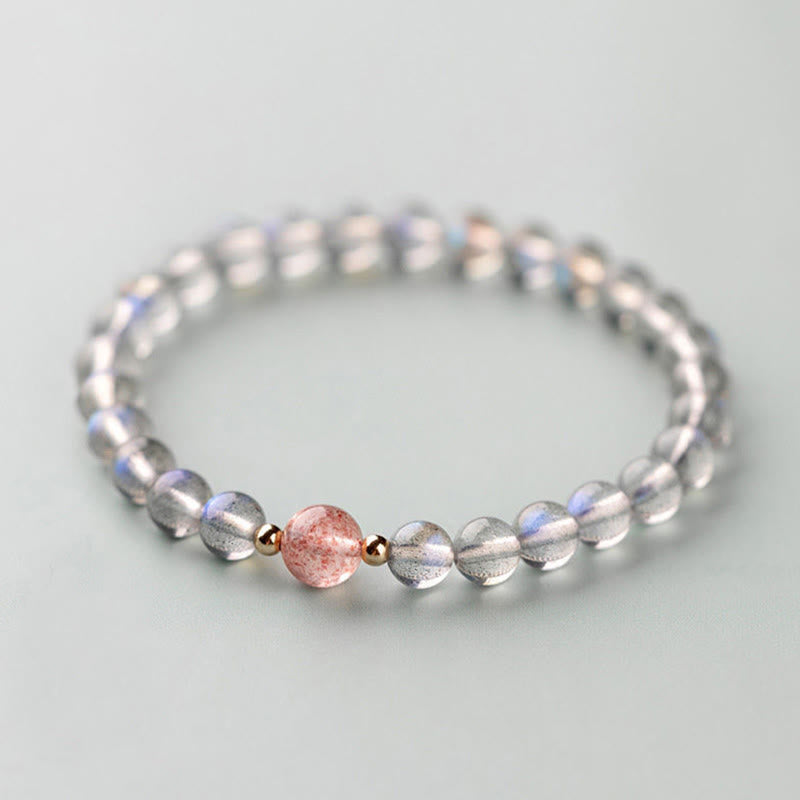 Pulsera de piedras de Buda con piedra lunar, cristal rosa y cinabrio, con propiedades curativas positivas