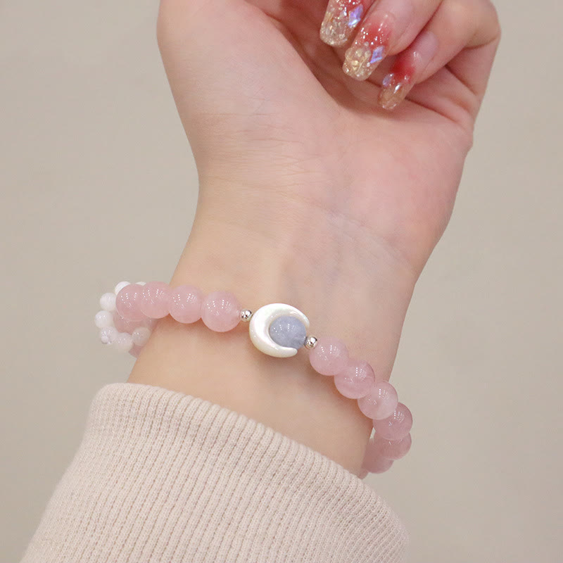 Pulsera de plata de ley 925 con amatista natural, aguamarina y cristal rosa, ojo de gato y luna creciente curativa.