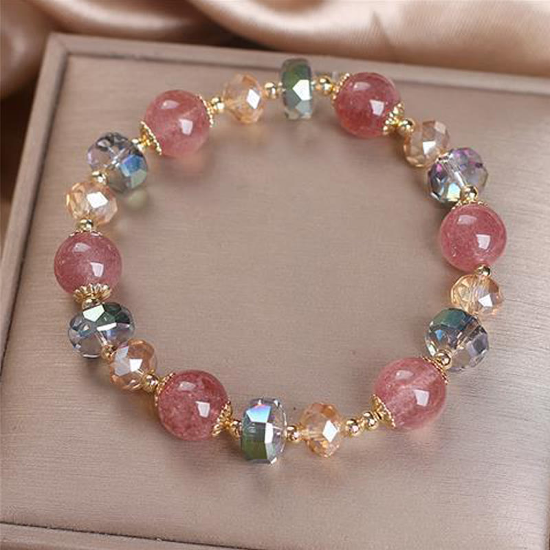 Pulsera positiva de cristal colorido de cuarzo fresa natural con piedras de Buda