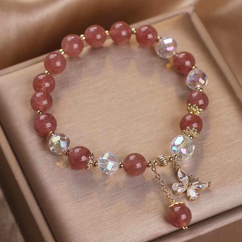 Pulsera con dije de mariposa curativa de cuarzo fresa natural de Buddha Stones