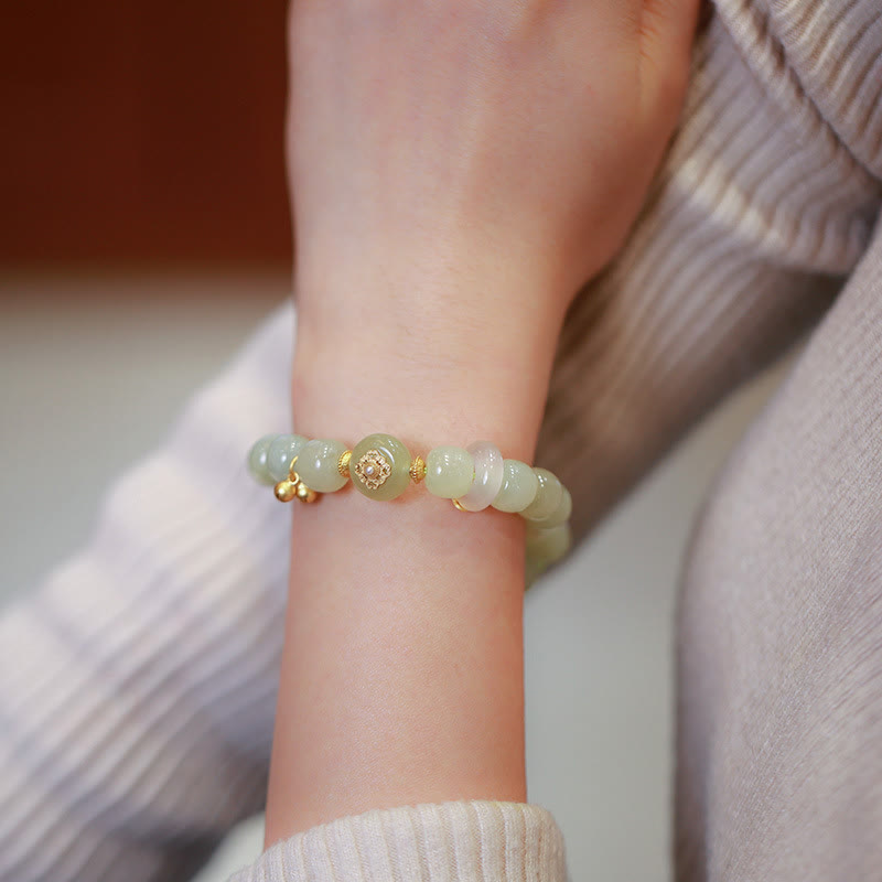 Conjunto de collar y pulsera con colgante de jade hetiano natural bañado en oro y plata de ley 925 con piedras de Buda
