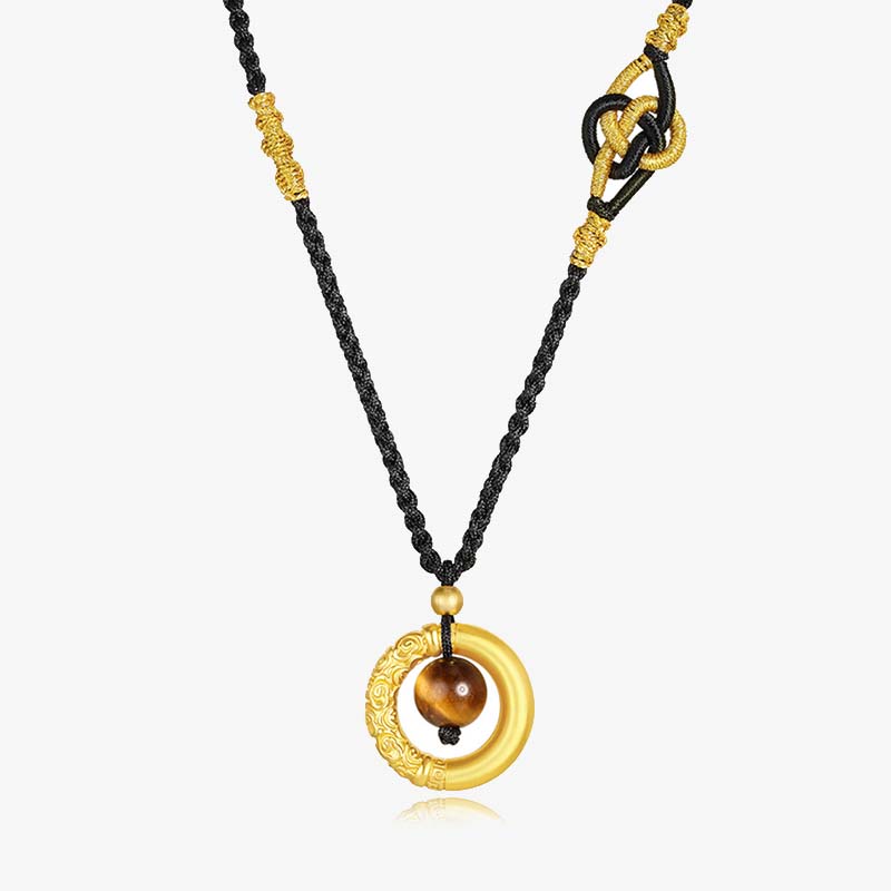 Collar con colgante de piedra de Buda con cuentas de cinabrio redondas de ojo de tigre y protección