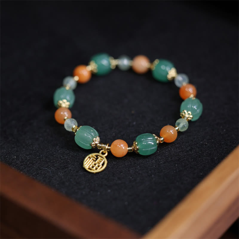 Pulsera de la riqueza con cuentas de calabaza de jade de seda dorada natural y piedras de Buda