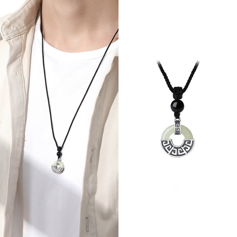 Collar con colgante de prosperidad y hebilla de paz de jade hetiano natural en plata de ley 925 con piedras de Buda