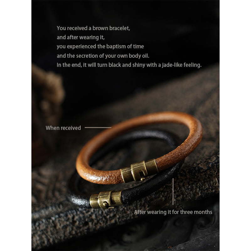 Buddha Stones Retro Leder Glück Heilung Kupfer Magnetschnalle Armband