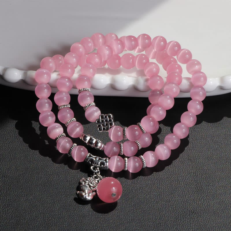 Pulsera triple vuelta con soporte PiXiu de ojo de gato y piedras de Buda