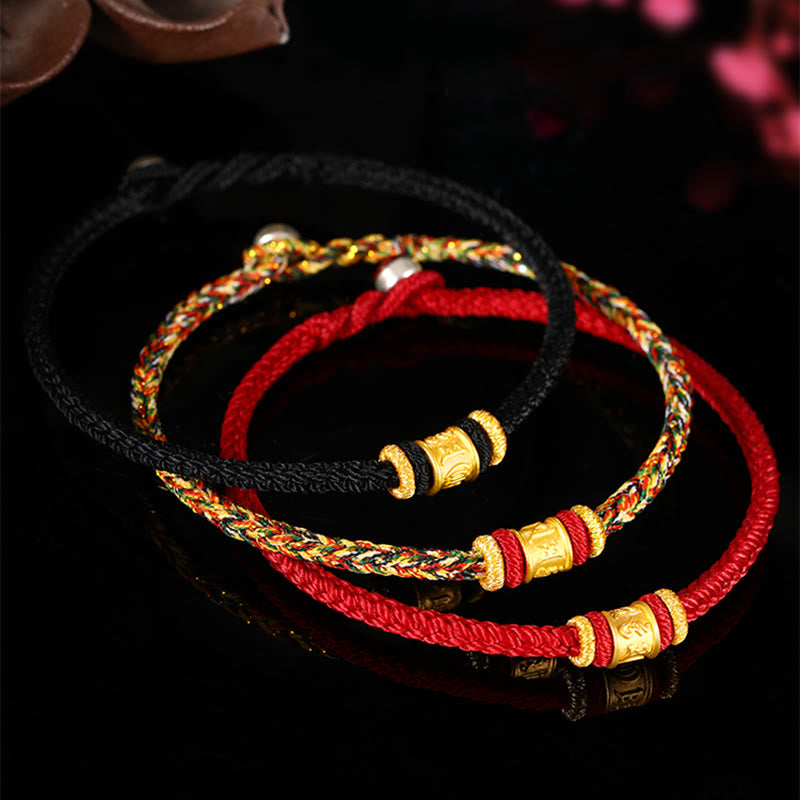 Pulsera de cuentas de la suerte con piedras de Buda del Tíbet, oro 999, con grabado Om Mani Padme Hum