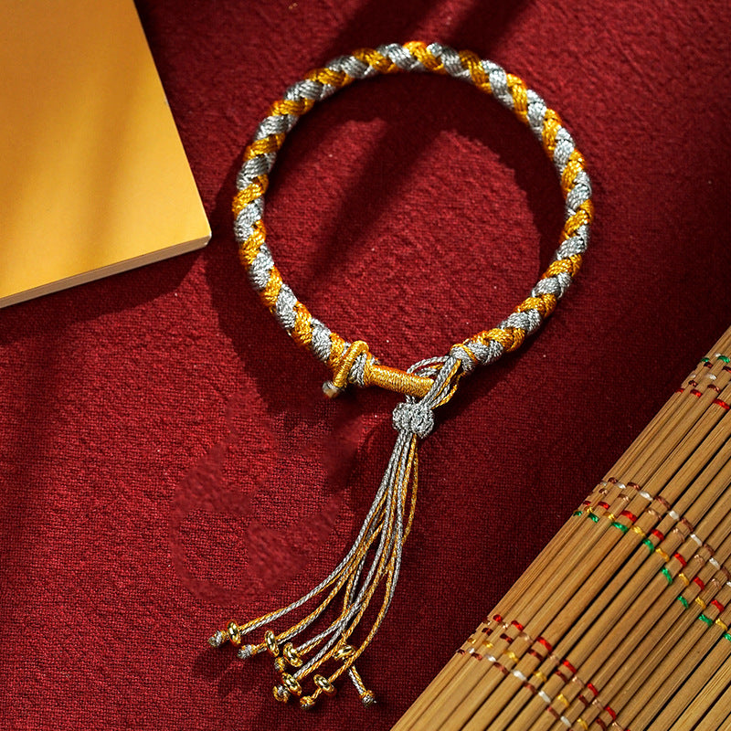 Pulsera trenzada de escamas de dragón tibetano de los Cinco Dioses de la Riqueza, hecha a mano con piedras de Buda