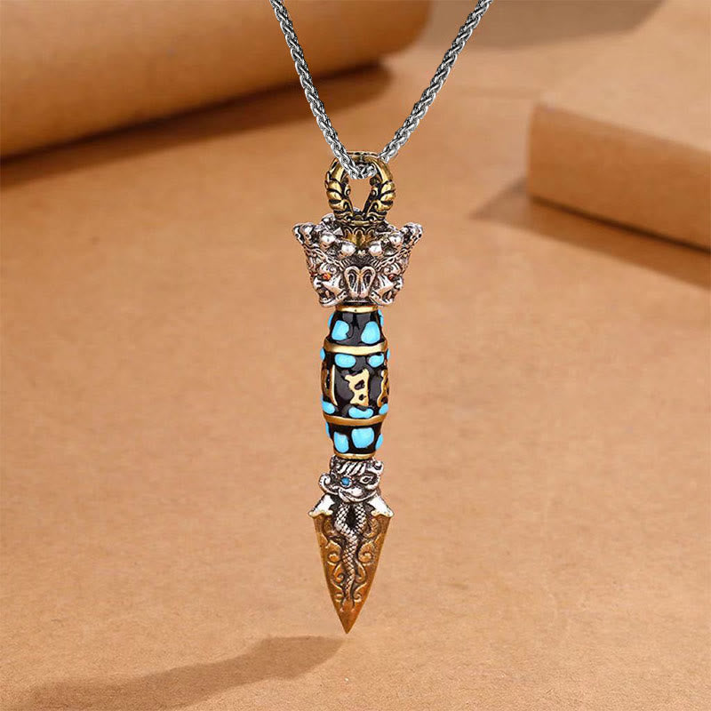 Collar con colgante giratorio de riqueza con diseño de Om Mani Padme Hum, cuentas Dzi, piedras de Buda del Tíbet, patrón Dorje Vajra
