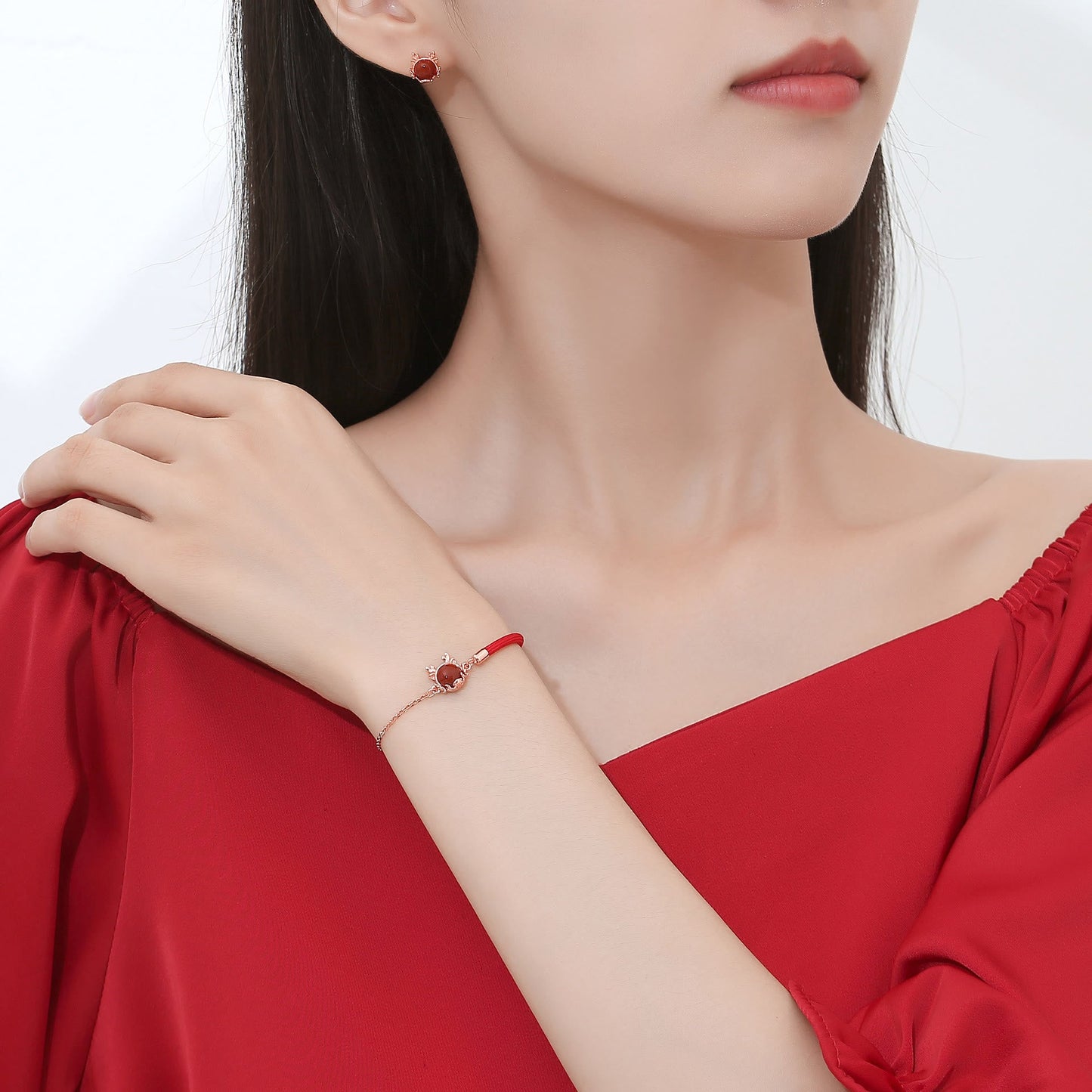 Buddha Stones 925 Sterling Silver Year of the Dragon Cinnabar Red Agate Dragon Protection Bracelet Necklace Pendant Earrings Ring