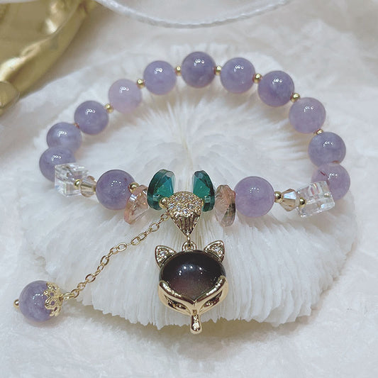Pulsera de la felicidad con dije de zorro de jade morado natural de Buda