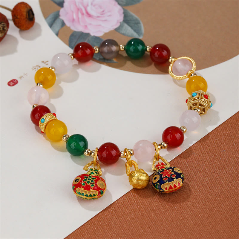 Buddha Stones Gold Swallowing Beast Family Verschiedene Achat Kristall Erfolg Armband