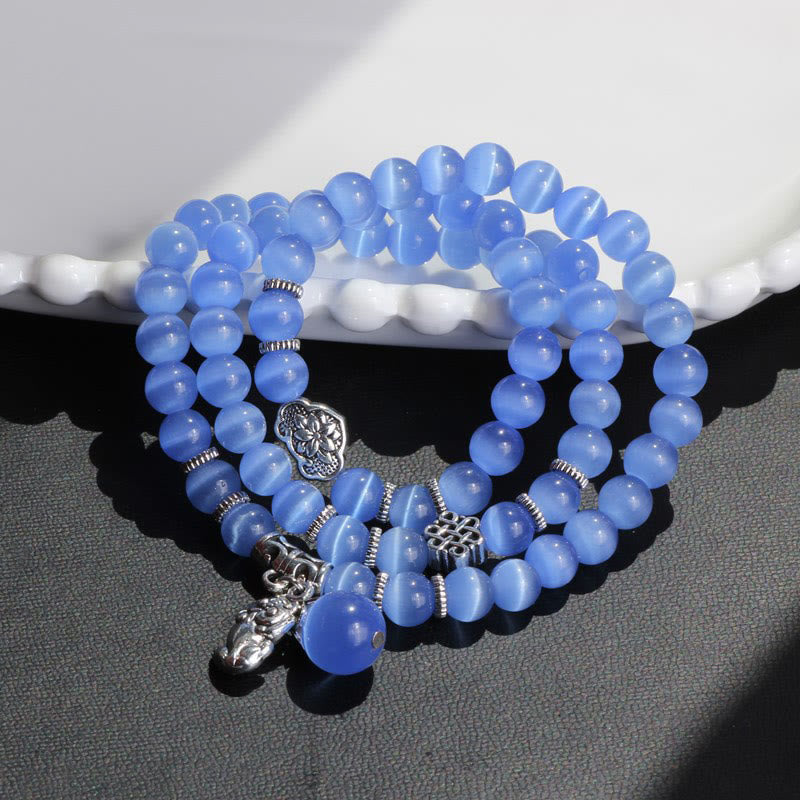 Pulsera triple vuelta con soporte PiXiu de ojo de gato y piedras de Buda
