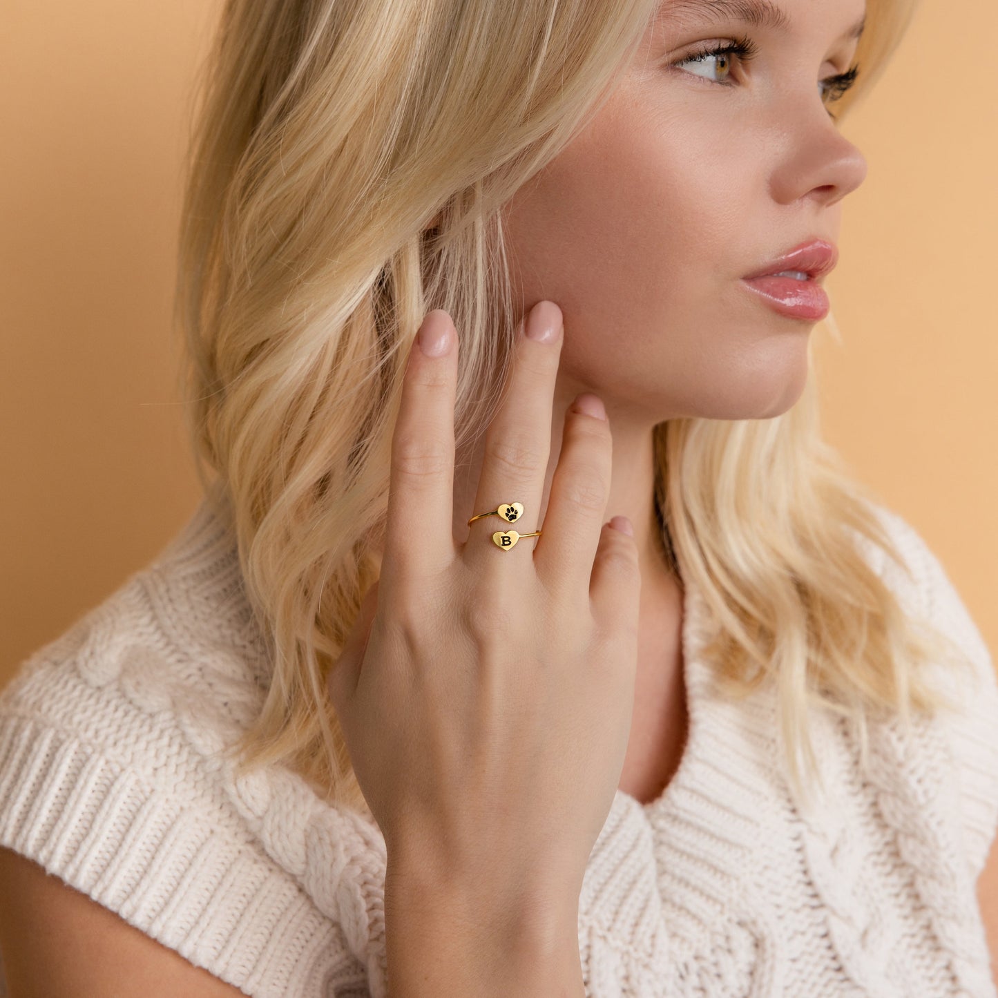 Anillo de corazón con estampado de pata Duo