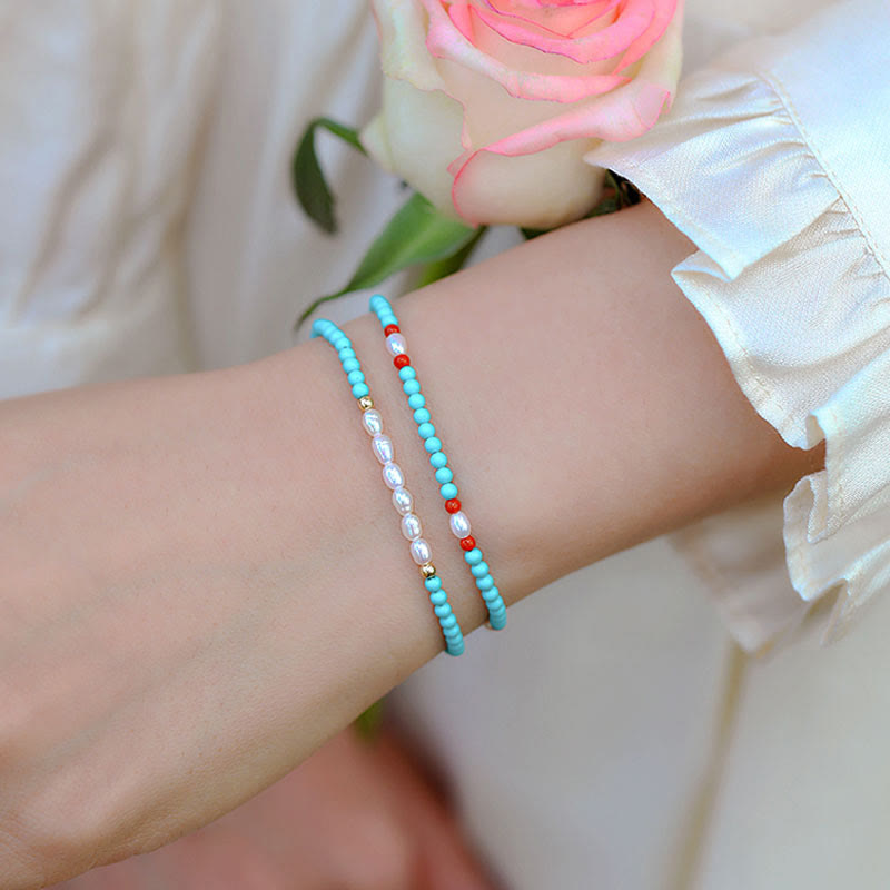 Pulsera protectora de cuentas pequeñas de ágata roja turquesa y perla de Buda