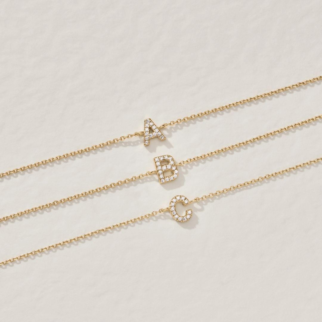 Gold Diamond Style Miniature Initial Letter Bracelet