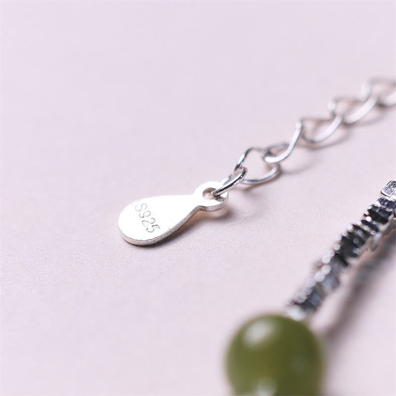 Pulsera de cadena de la suerte con cuentas de jade hetiano de plata de ley 925 y piedras de Buda