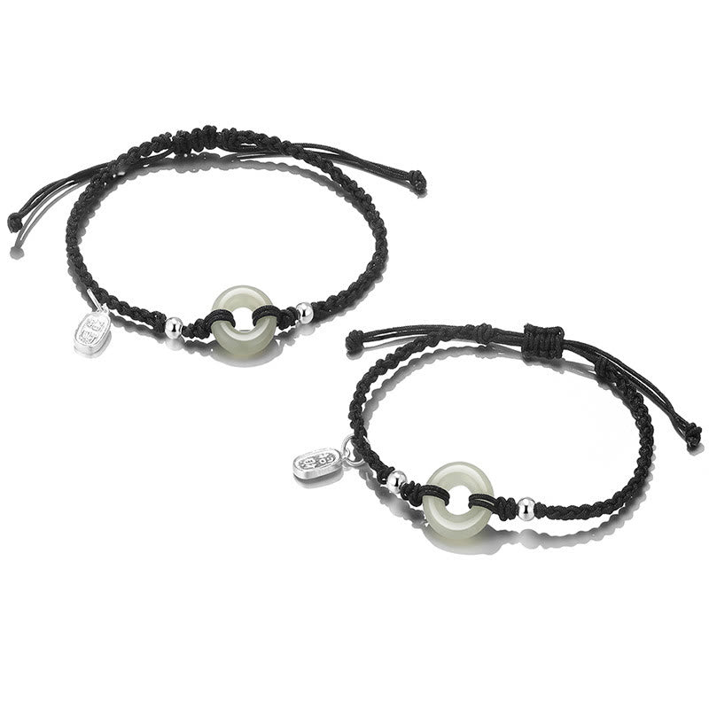 Pulsera trenzada de pareja con 2 piedras de Buda, aventurina verde, jade blanco y hebilla de la paz.