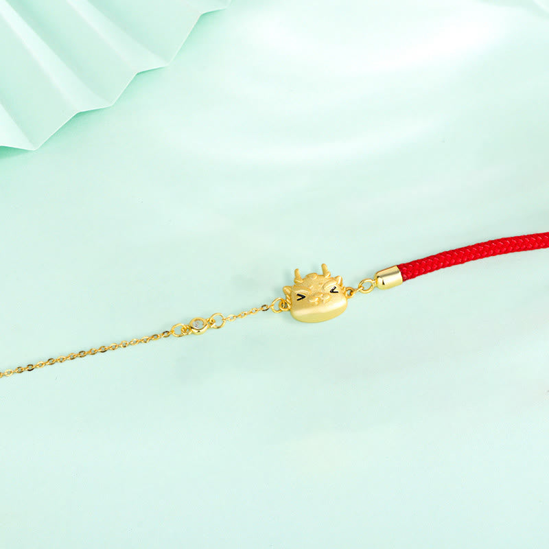 Buddha Stones 925 Sterling Silver Year of the Dragon Luck Cute Dragon Red String Chain Protection Bracelet