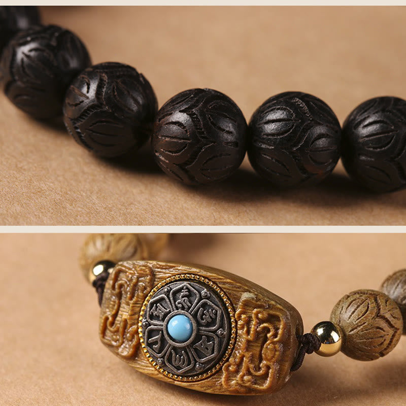 Buddha-Steine, grünes Sandelholz, Ebenholz, Sandelholz, Om Mani Padme Hum, beruhigendes Armband