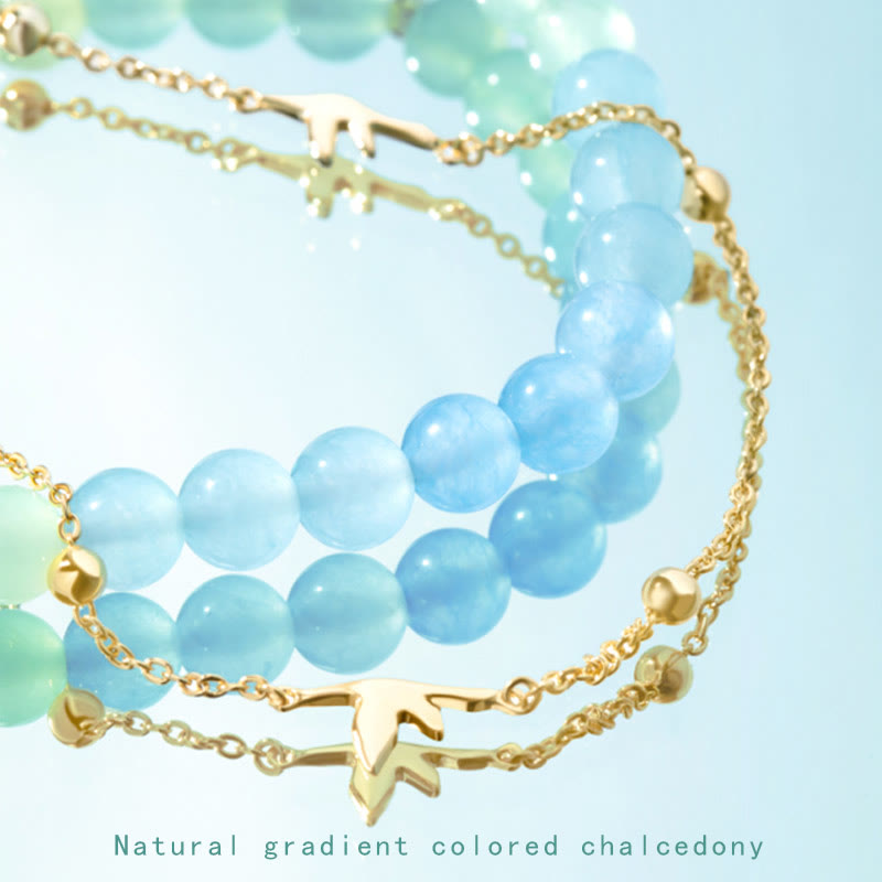 Conjunto de collar y pulsera con colgante de la suerte, piedras de Buda, cobre bañado en oro de 18 quilates, jade natural y calcedonia. Un panorama de ríos y montañas.