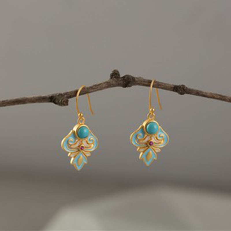 Pendientes colgantes con turquesa, esmalte y cobre de Buddha Stones
