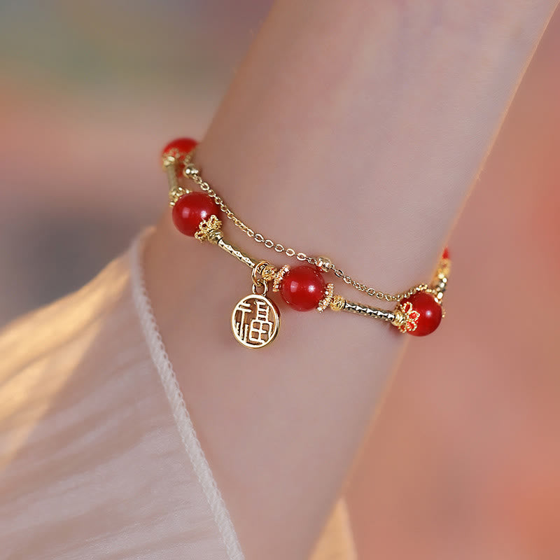 Buddha Stones Roter Achat Fu Charakter Charm Selbstakzeptanz Armband