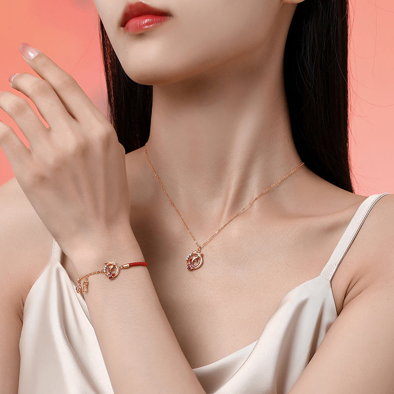 Pulsera con colgante de plata de ley 925 con piedras de Buda y el símbolo del Año del Dragón, pez koi, Fu