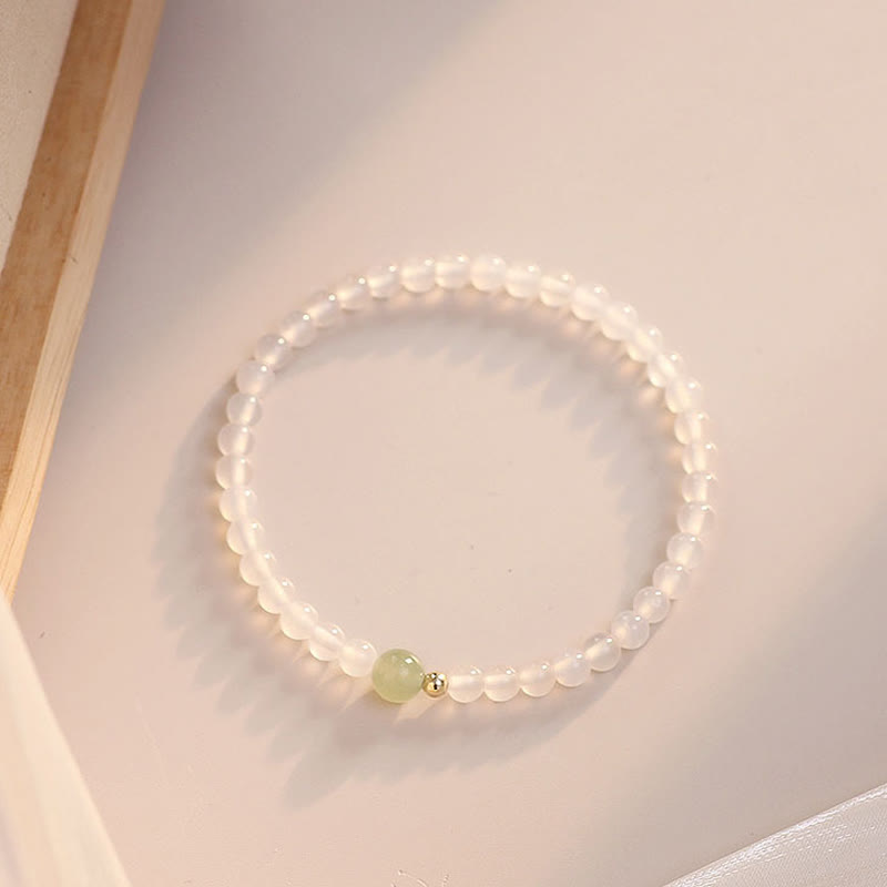 Pulsera de jade y ágata blanca natural con piedras de Buda para proteger la suerte