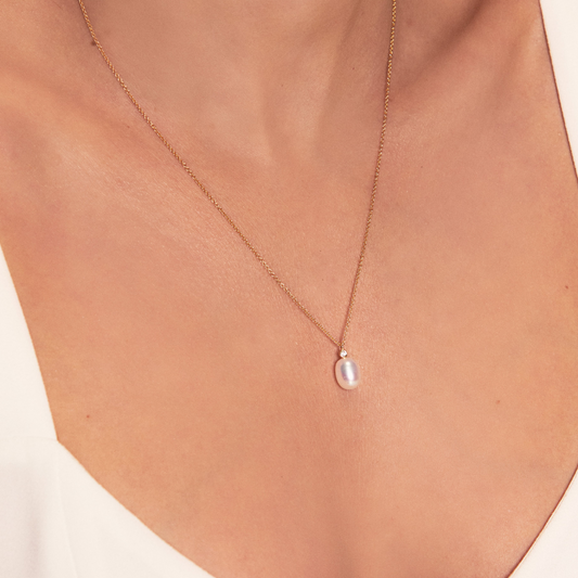 Gold Single Diamond Style Pearl Necklace