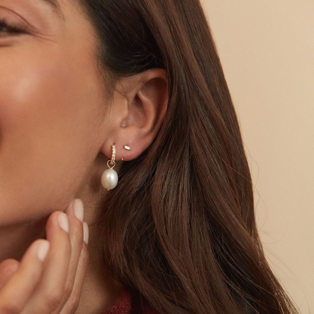 Gold Pearl Drop Huggies and Diamond Style Lobe Earrings Gift Set