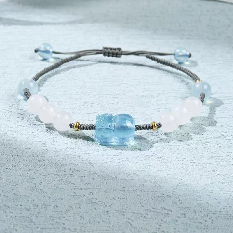 Pulsera curativa de jade blanco PiXiu Hetian con aguamarina natural y piedras de Buda