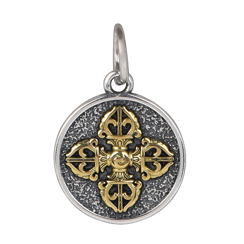 Collar con colgante de bendición de vajra con doble dorje de plata de ley 925 y piedras de Buda