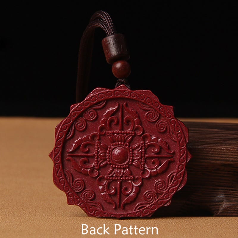 Collar con colgante de cuerda con piedras de Buda, cinabrio natural, loto, bendición Om Mani Padme Hum