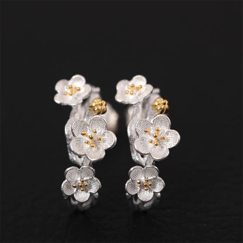 Pendientes de plata de ley 925 con piedras de Buda y flores de ciruelo bendecidas