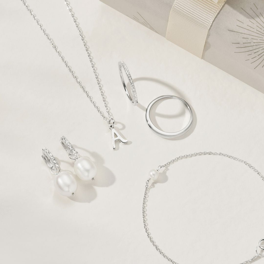 Silver Pearl Drop Huggies and Single Pearl Bracelet Gift Set