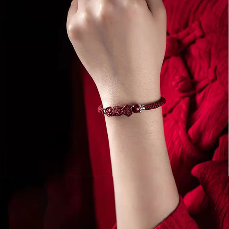 Pulsera trenzada de PiXiu Cinabrio para la Riqueza y la Suerte, hecha a mano con piedras de Buda