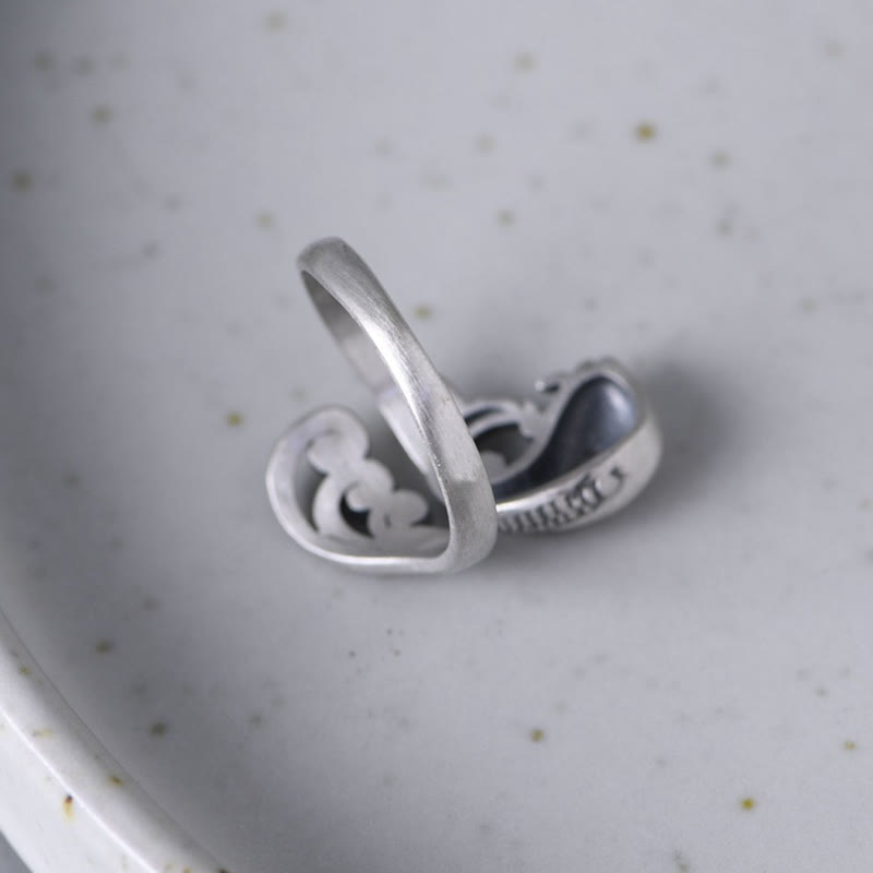 Anillo de plata de ley 925 con piedras de Buda y pez koi, con ondas de agua, para la suerte y la riqueza.