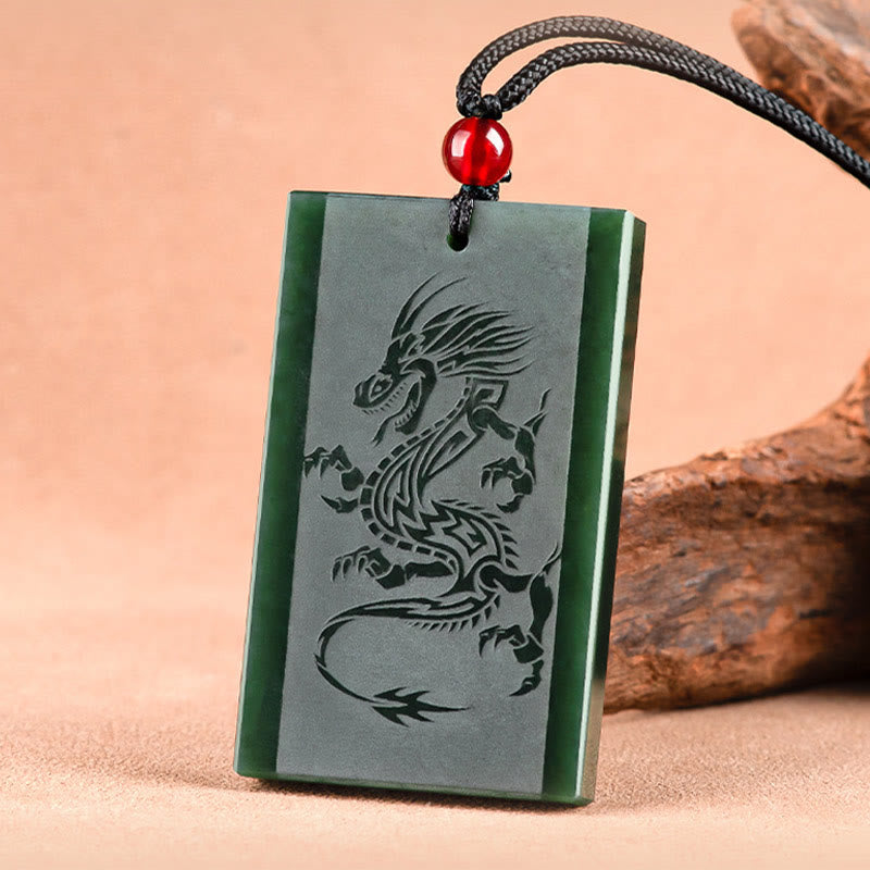 Buddha Stones Hetian Cyan Jade Drachen graviert Erfolg Halskette Anhänger
