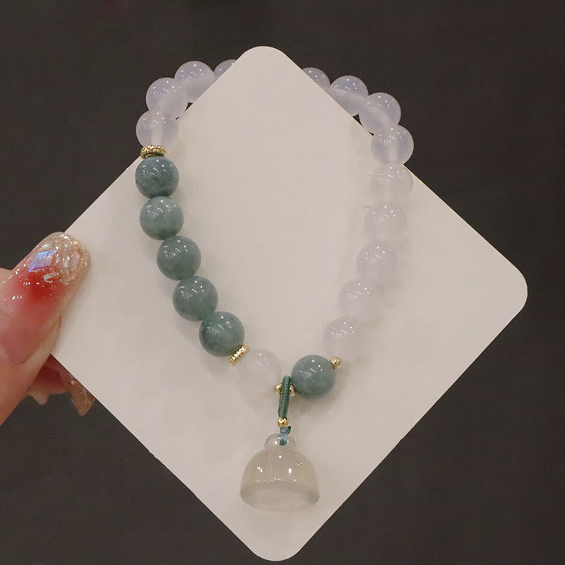 Buddha Stones Weißer Achat Jade Lotusblume Friedensschnalle Schutzarmband