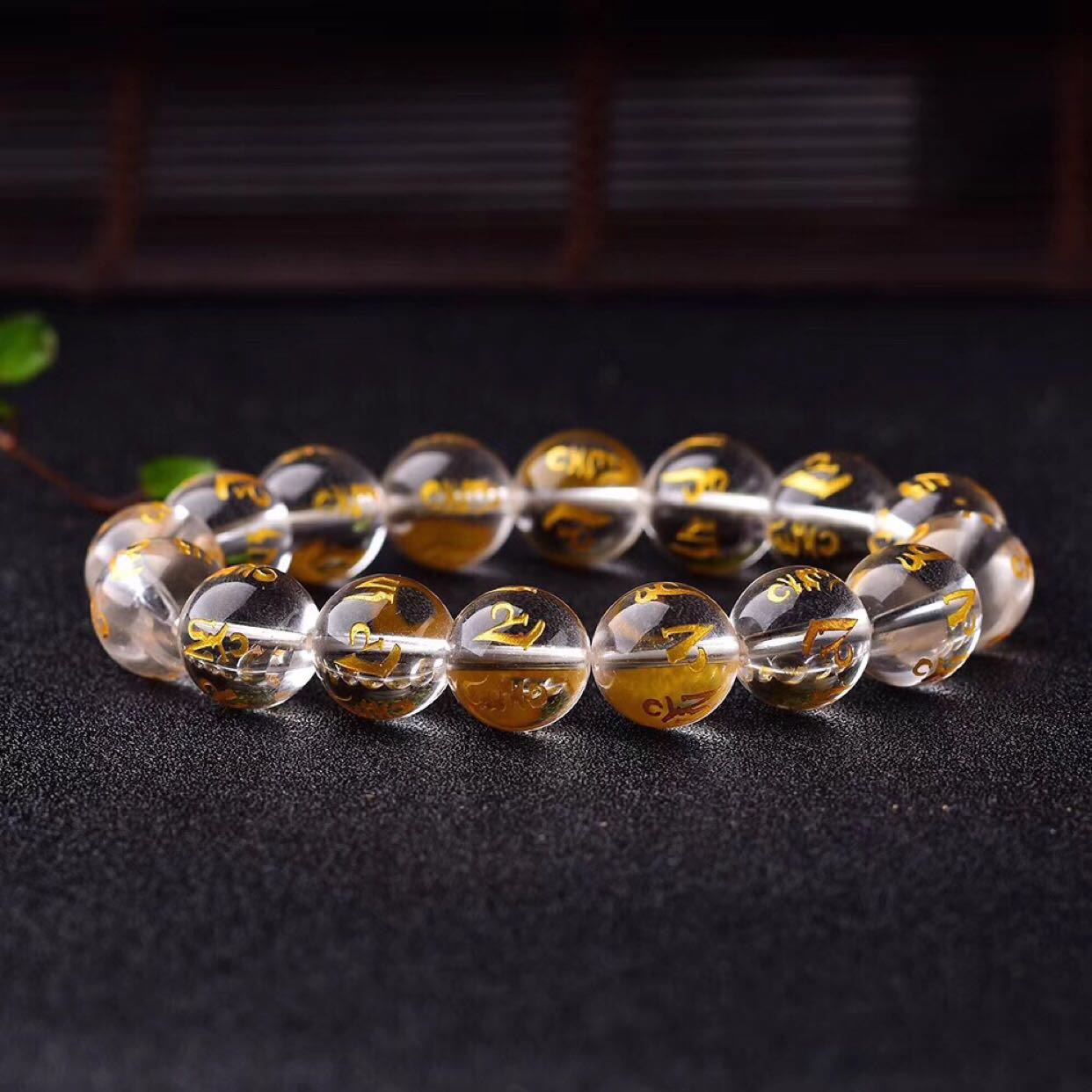Pulsera de meditación Om Mani Padme Hum con piedras de Buda, cristal blanco del Tíbet, ónix negro