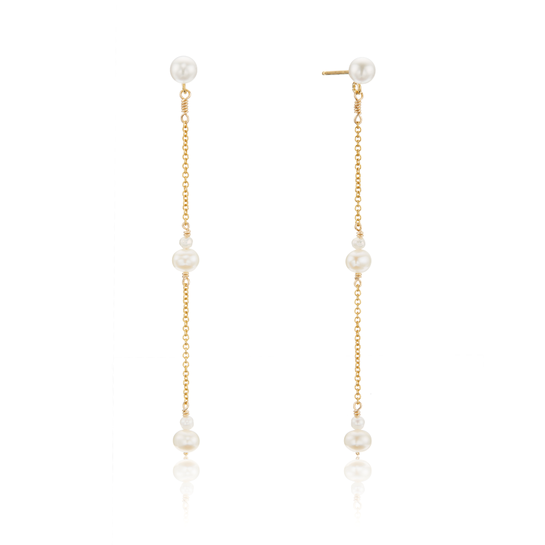 Pendientes colgantes de tres perlas de oro