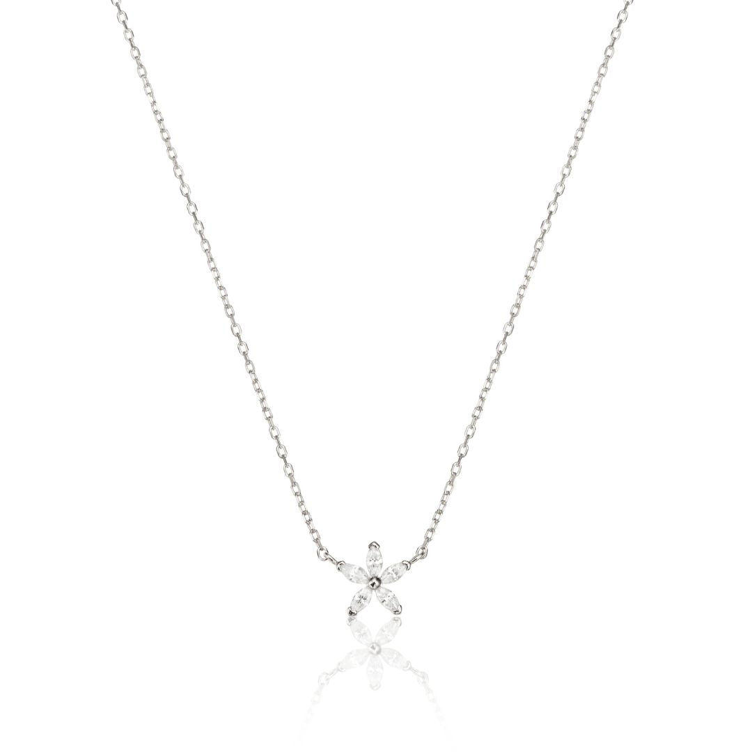 Silberne Blumenkette im Diamant-Stil