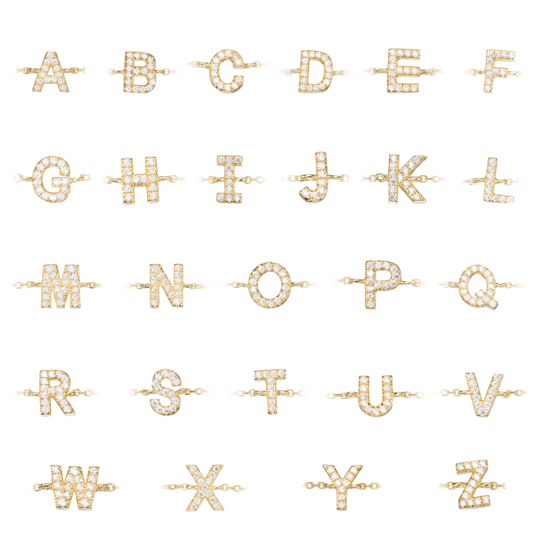 Gold Diamond Style Miniature Initial Letter Bracelet