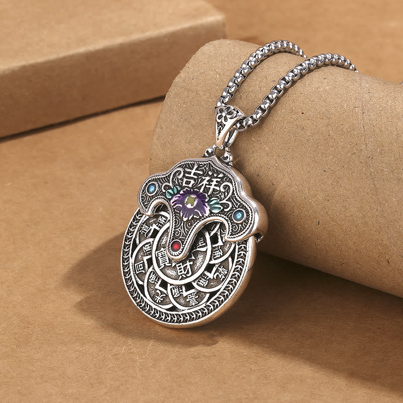 Collar con colgante de riqueza con monedas de cobre, flor de peonía y piedras de Buda