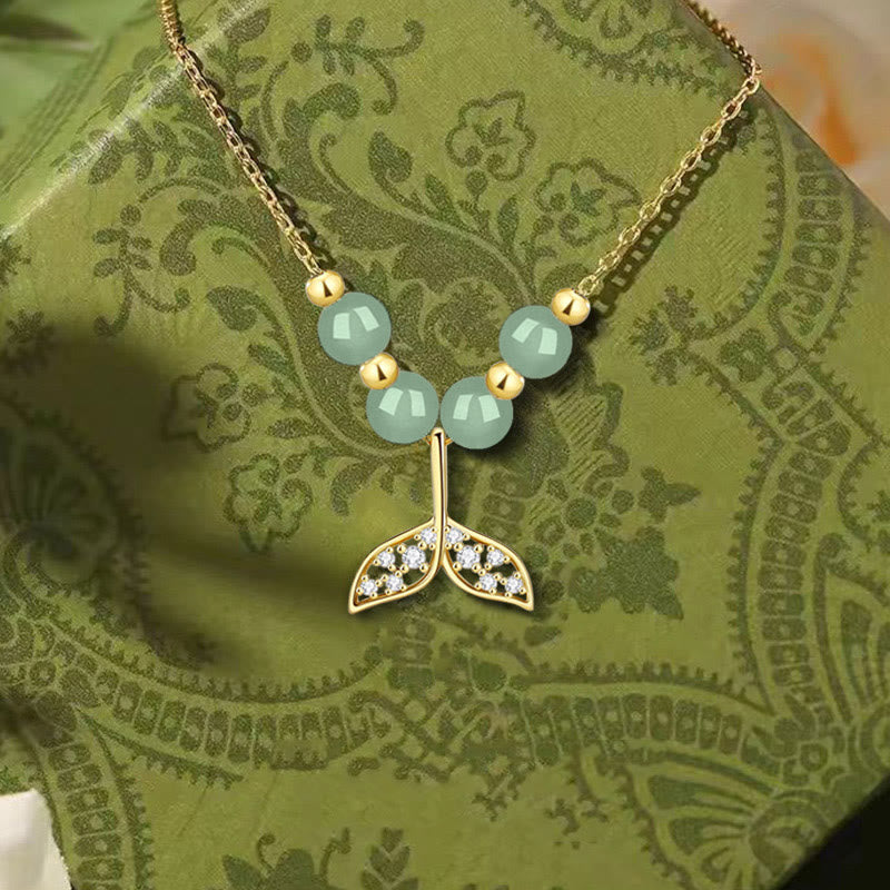 Collar con colgante de cola de pez de cuentas de jade hetiano de plata de ley 925 con piedras de Buda y la suerte