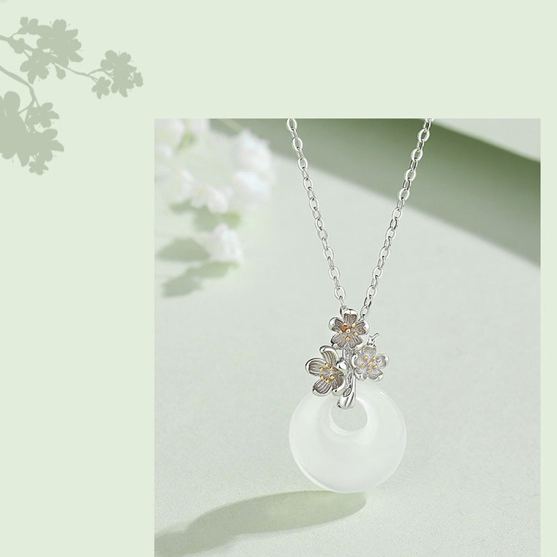 Collar con colgante de flor de armonía de doce meses de calcedonia redonda de plata de ley 925 con piedras de Buda