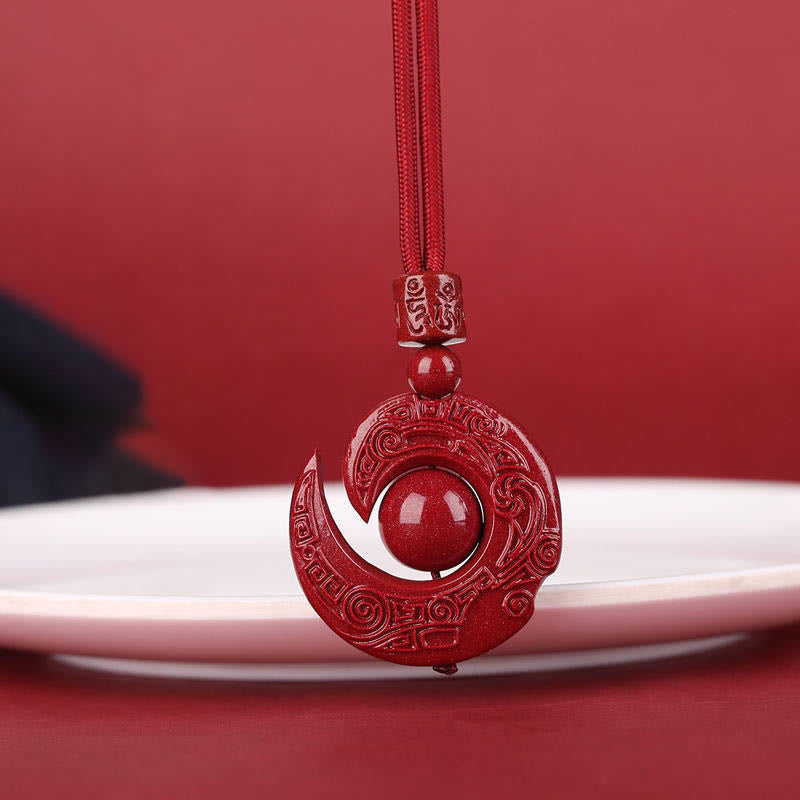 Colgante de collar con diseño de piedras de Buda que mejoran la suerte y la concentración de cinabrio natural.