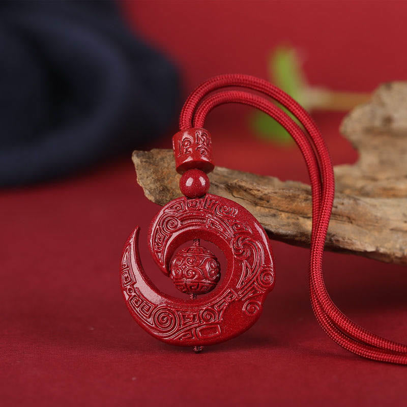 Colgante de collar con diseño de piedras de Buda que mejoran la suerte y la concentración de cinabrio natural.