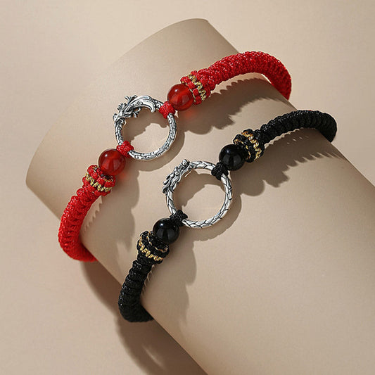 Pulsera de pareja con hebilla de la suerte y paz del Año del Dragón y el Fénix en plata de ley 925 hecha a mano con piedras de Buda